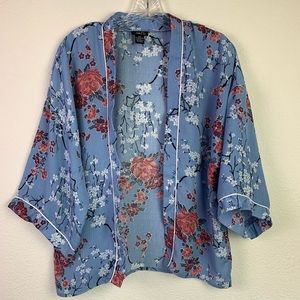 Rue 21 jacket style kimono. Light blue and floral.